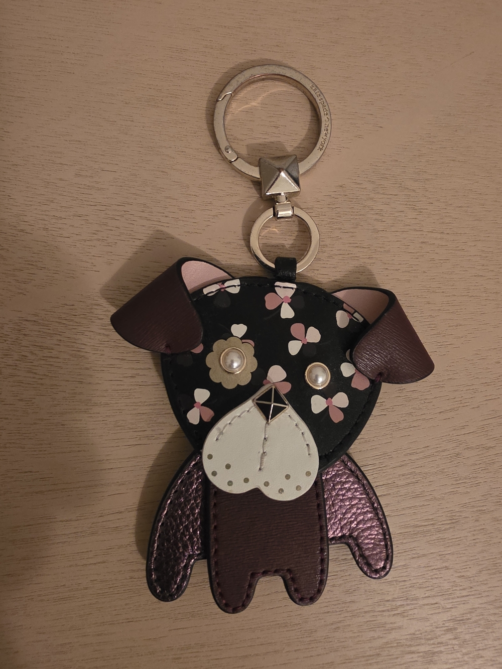 Kate Spade Playful Puppy Keychain Charm in Black, Brown & Pink